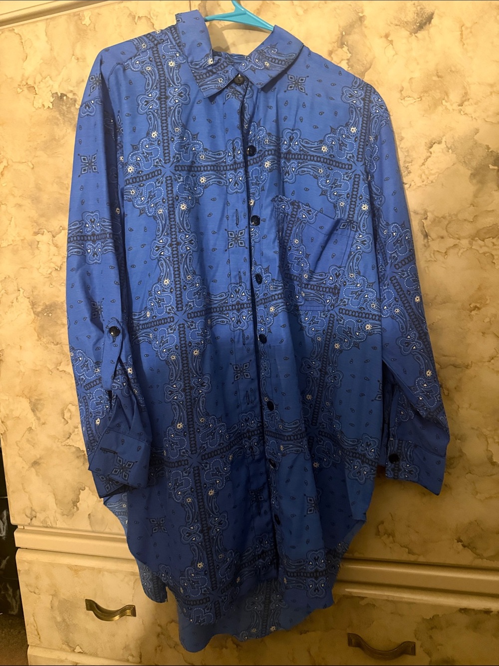 Women’s Blue Patterned Long-Sleeve Shirt
